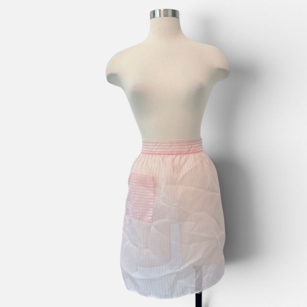 Vintage 1960s Novelty Apron Half Lace Kitchen Kitsch Pink Strip Pastel Kawaii